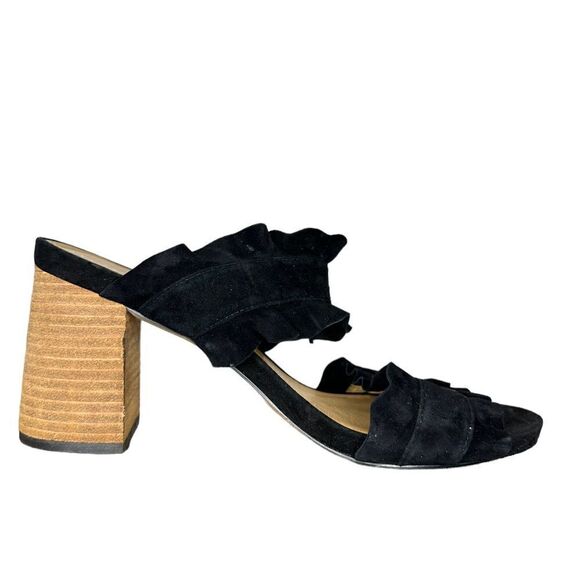 Free People Rosie Ruffle Black Suede Heels Size 39 (8.5) Block Heel - Picture 4 of 12
